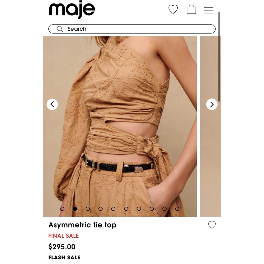 Maje‎ $295 Lalmeto Top Asymmetrical balloon sleeve slim ruched waist Size 0- 2